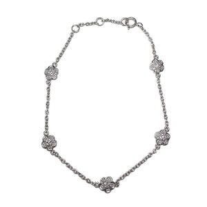 925 Sterling Silver Filigree Flower/Clover Dainty Chain Station Bracelet Diamond